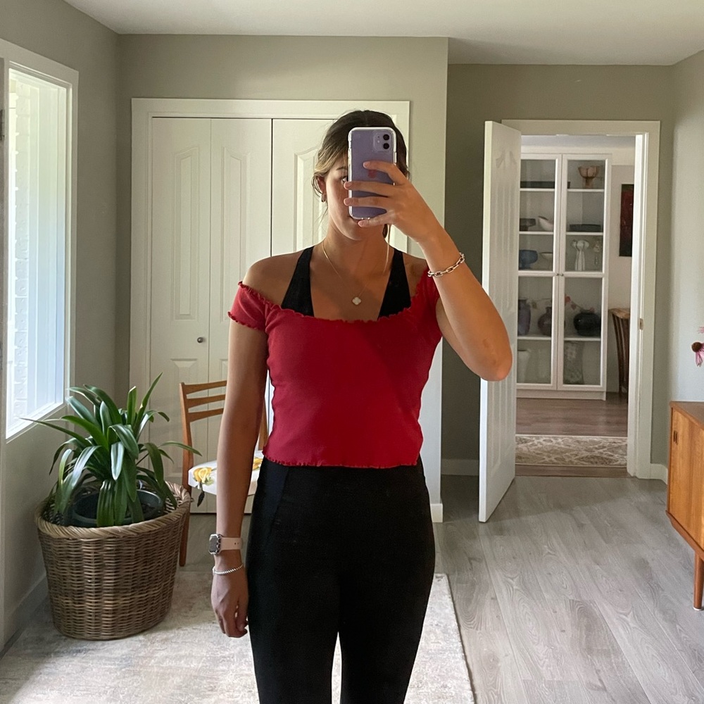 Brandy Melville Red Off the Shoulder Tee size small